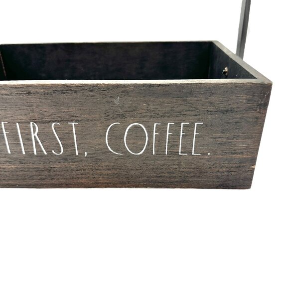 Rae Dunn BUT FIRST COFFEE Wooden Coffee Station Organizer Metal Handle Hooks - Picture 6 of 12
